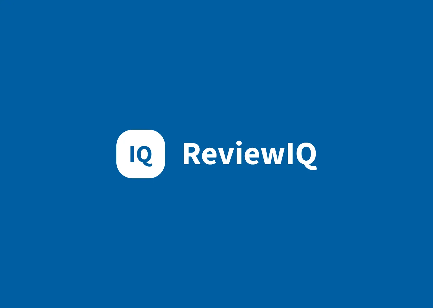 White ReviewIQ wordmark and IQ icon on a blue background